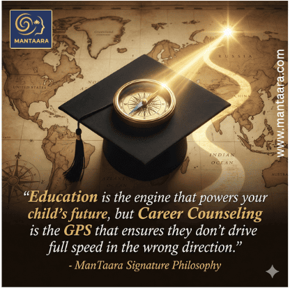 Concept of a graduation cap with a compass and a star representing the ManTaara Mind plus Star career direction philosophy.