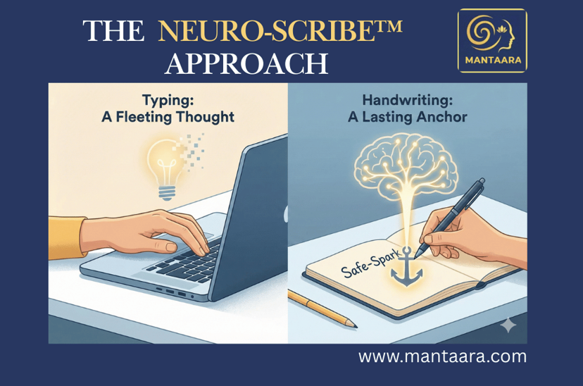 The Neuro-Scribe™ Effect: How handwriting acts as a neural anchor for your well-being. fleeting thought versus handwriting as a lasting neural anchor, featuring the Neuro-Scribe method for well-being.